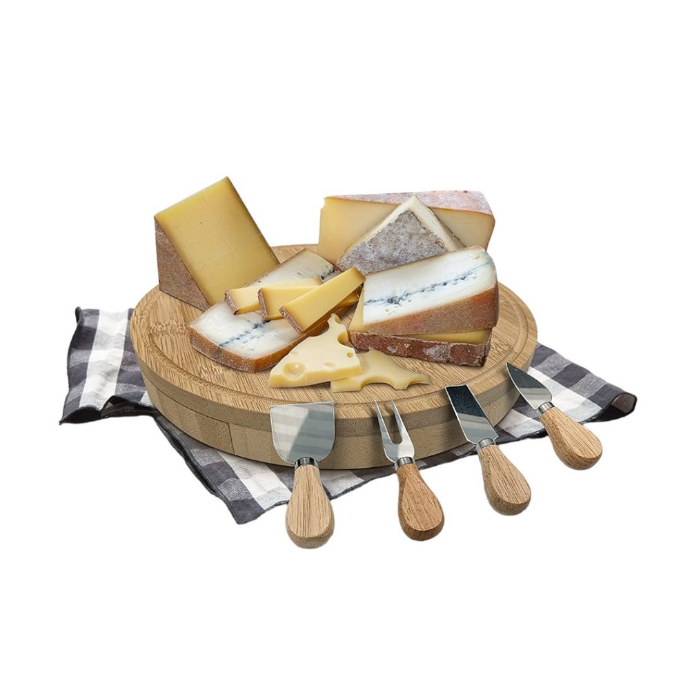 Bamboo Cutting Board Cheese Stainless Steel Cheese Knives 4 Piece Set Gift Idea